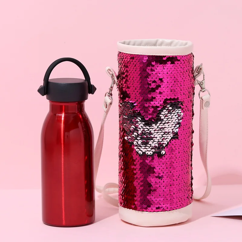 Стиль Sequin изоляционный Набор чашек с наплечниками на ремешке герметичная портативная чашка для студентов Набор чашек с блестками Pe