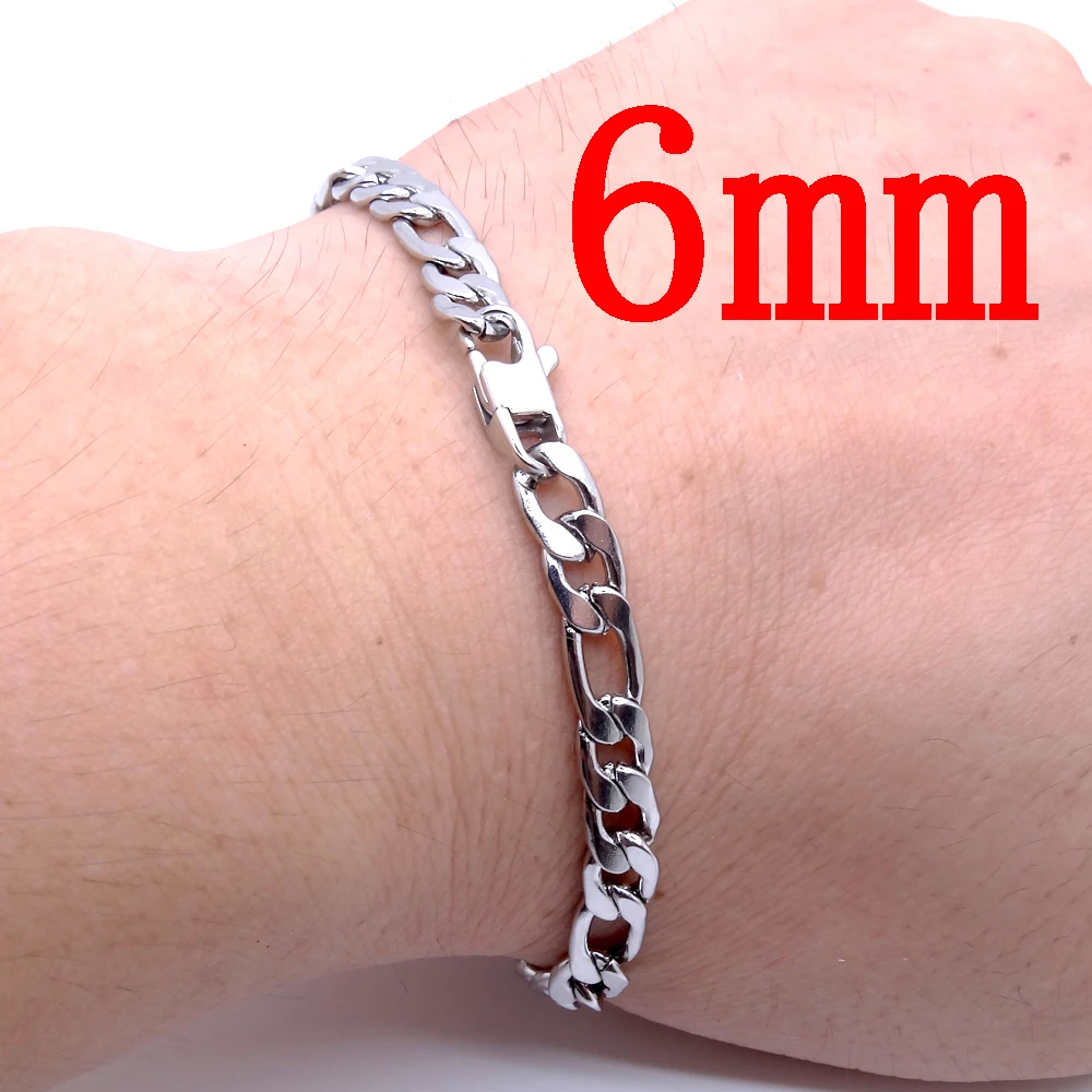 Masculine Bracelet Figaro Chain 100% Stainless Steel Bracelet 6mm 8mm 12mm Width 8" Inches Silver Color Jewelry for Men Women silver bracelet,chain bracelet,stainless steel bracelets,stainless steel jewelry
