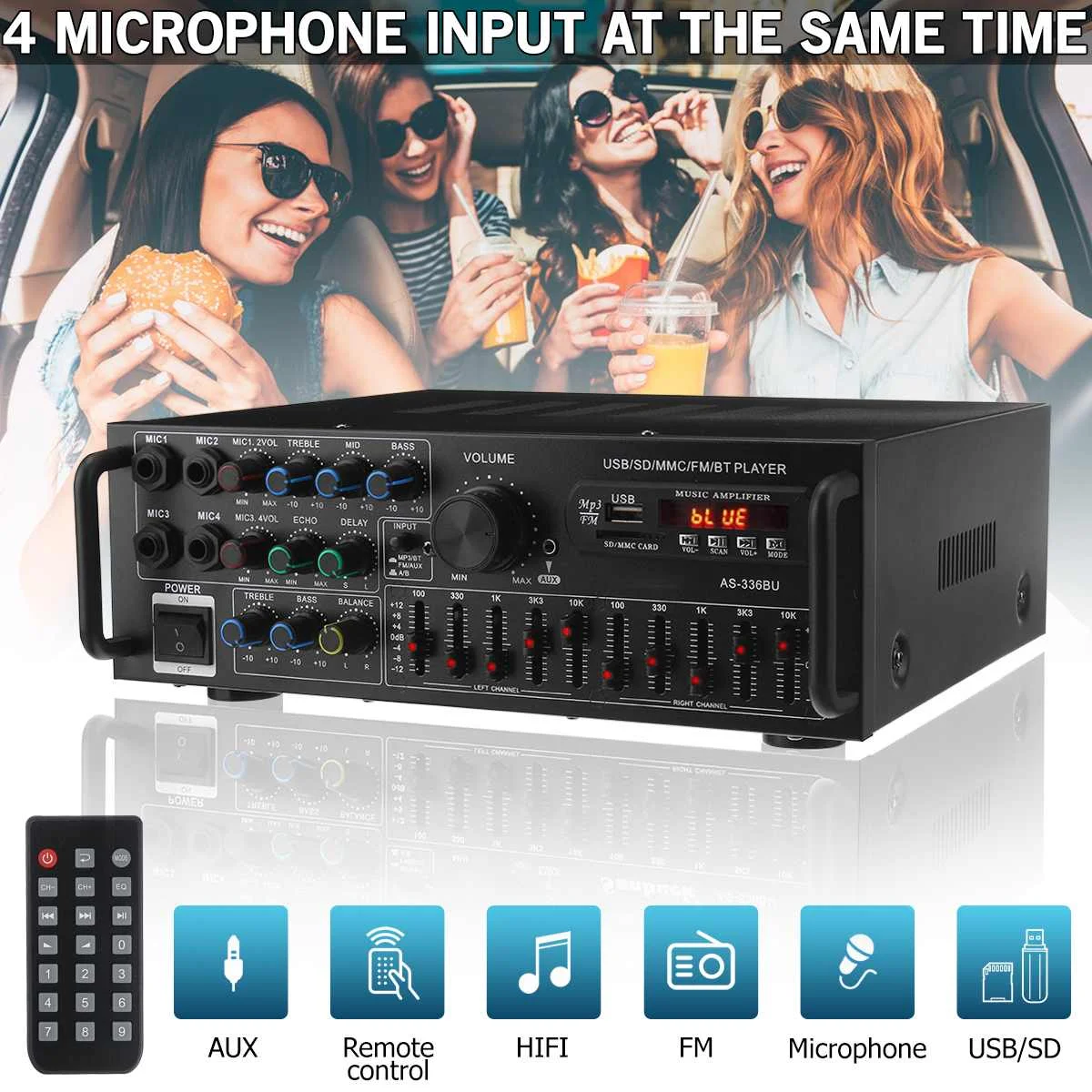 336BU 5000W Home Car Amplifiers 2 Channel bluetooth 5.0 Surround Sound FM USB Remote Control LCD Display HIFI Amplifier Stereo 1