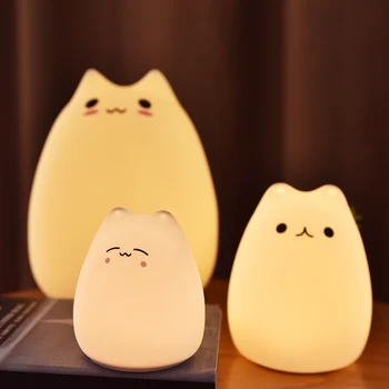 

Cute Cat LED Night Light 7 Color Changing for Kids Soft Silicone Touch Sensor Remote Control Bedroom Lamp Breathing Night Lights