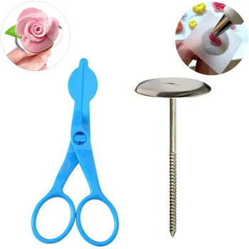 

2Pcs/Set Blue Plastic Cream Flower Transfer Scissors Stainless Steel Cake Nail Decor Flower Lifter Stand Cake Decorating Tools