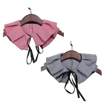 

THINKTHENDO Detachable Plaid Half-shirt Fake Collar Wrinkled Ruffles Necklace Choker Decor