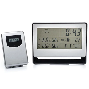 

Wireless Weather Station Table Desktop Snooze Alarm Clock Display Calendar Temperature Thermometer Humidity Hygrometer