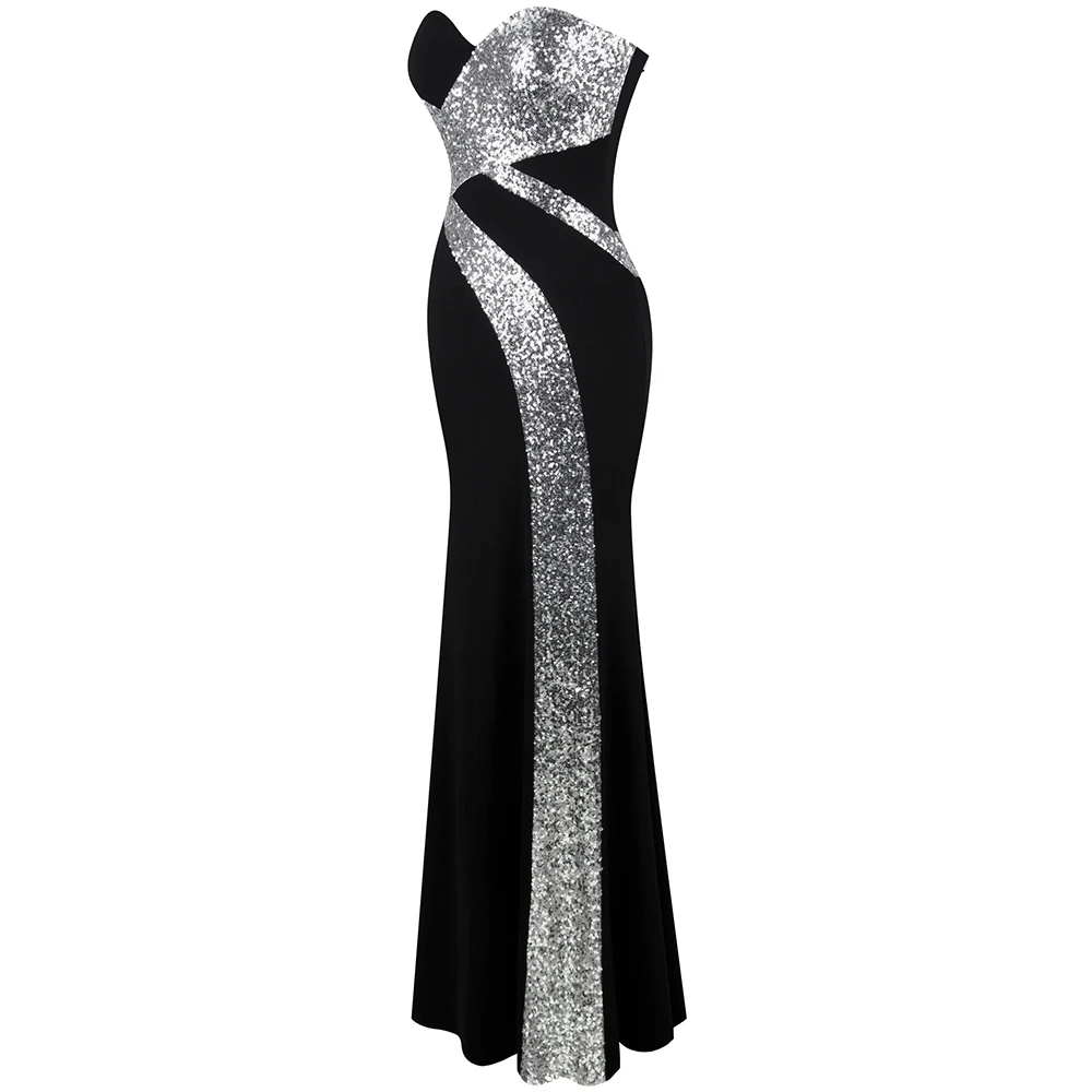Длинное платье для выпускного вечера Angel-Fashion Женская без бретелек крест-накрест Классическая Русалочка вечерние платья Черный Белый 331