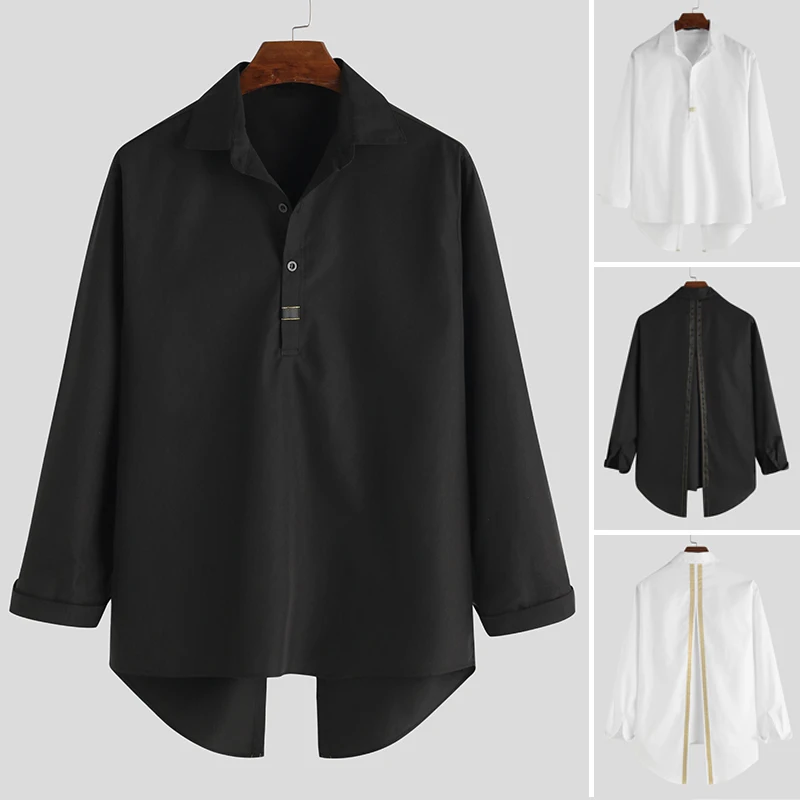 Men's Long Sleeve Shirt Irregular Lapel Button Camisa Breathable Patchwork 2020 Spring Business Casual Shirts Men Streetwear 5XL