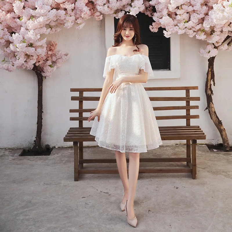 Dress 2020 New White Elegant Fairy Temperament Ladies Banquet Champagne Bridesmaid Dress Skirt Women Night Dress Dress 2020 New White Elegant Fairy Temperament Ladies Banquet Champagne Bridesmaid Dress Skirt Women Night Dress
