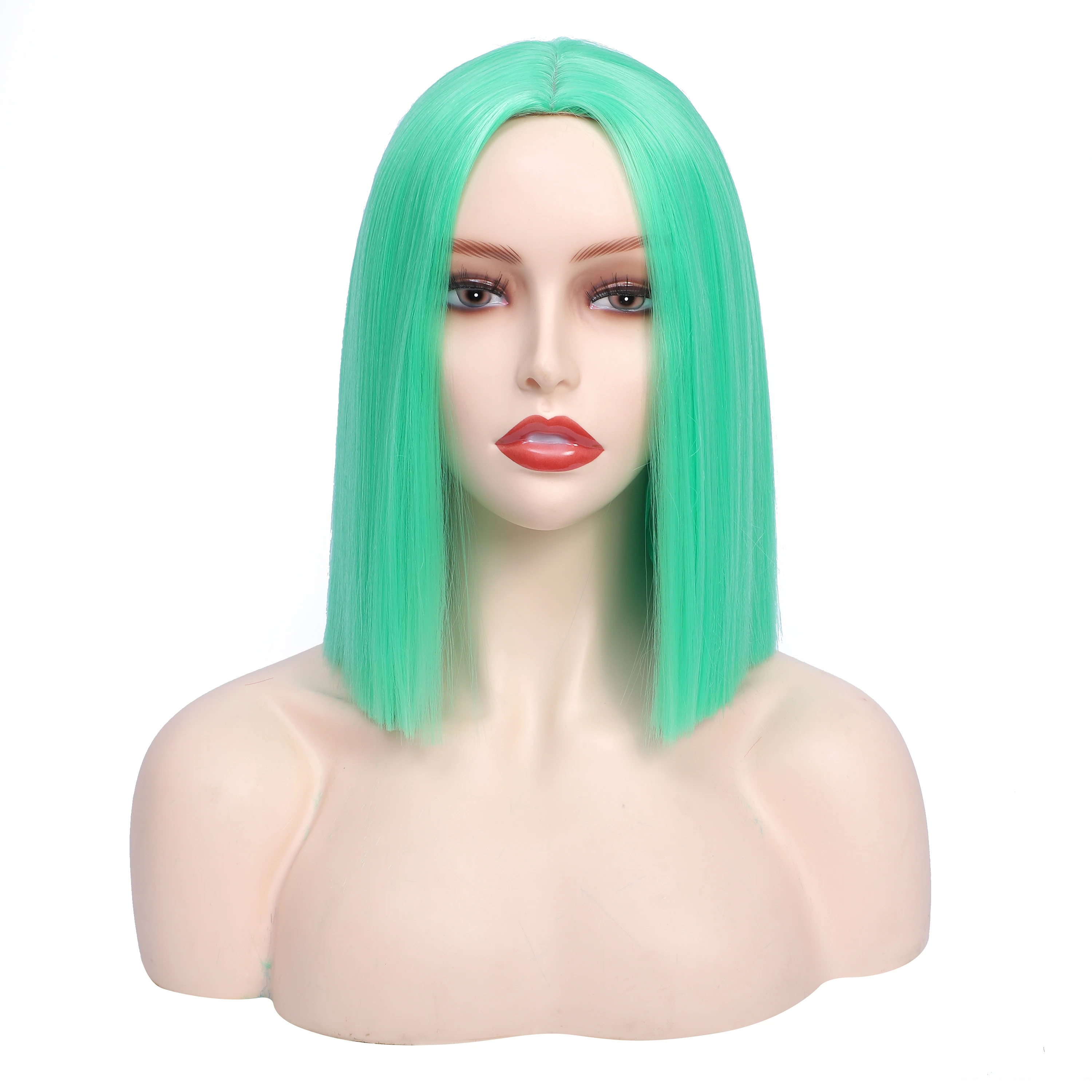 

LANYI Short Straight Middle Part Bob Synthetic Wigs For Women Daily Use Cosplay Wig Green Wigs Halloween Heat Resistant