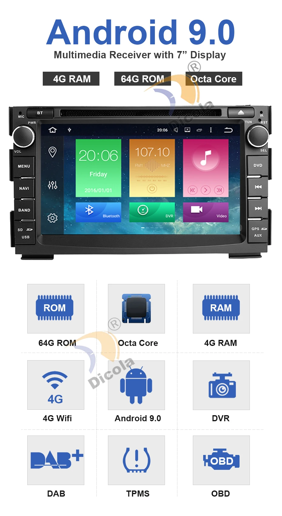 Восьмиядерный " ips 4G+ 64 Гб 2 Din Android 9,0 Автомобильный GPS DVD для KIA Ceed 2010-2012 Мультимедиа авто радио навигация головное устройство стерео