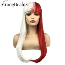StrongBeauty Длинные прямые парики с взрыва половина красные и половина белые волосы женские синтетические парики натуральные Косплей парики