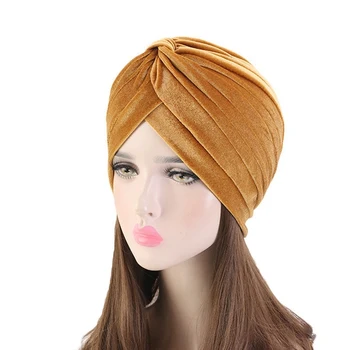 

Momen's Velvet Light Plate Solid Color Indian Hat Turban Bonnet Hijab Muslin Headwear Wrap Scarf Cap Accessories Fashion