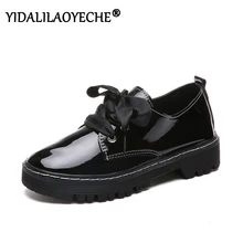 Женская Осенняя обувь; женские туфли-оксфорды; Яркие Кожаные однотонные балетки на плоской подошве; повседневные женские элегантные модельные туфли на шнуровке