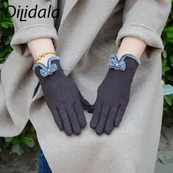 Dilidala, зимние новые теплые кашемировые перчатки с бантиком, женские тонкие перчатки с сенсорным экраном, Нескользящие теплые