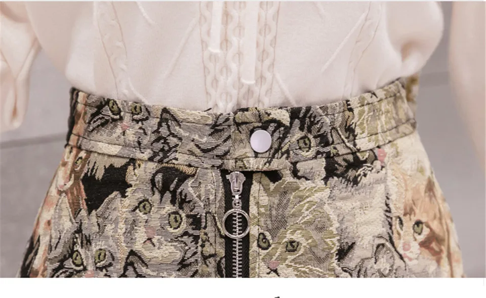ILARES Harajuku юбка, Корейская винтажная мультяшная Женская юбка с высокой талией, Женская мини-юбка с рисунком кота, женские трапециевидные юбки с высокой талией