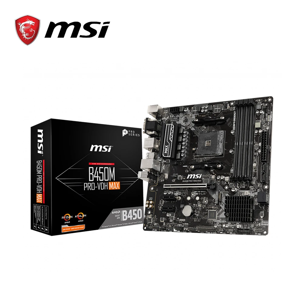 MSI B450M-PRO-VDH-MAX системная плата AMD ryzen с поддержкой 3-го поколения am4 M.2 ssd USB3.1 ddr4 VGA DVI HDMI Micro-ATX b450 материнская плата