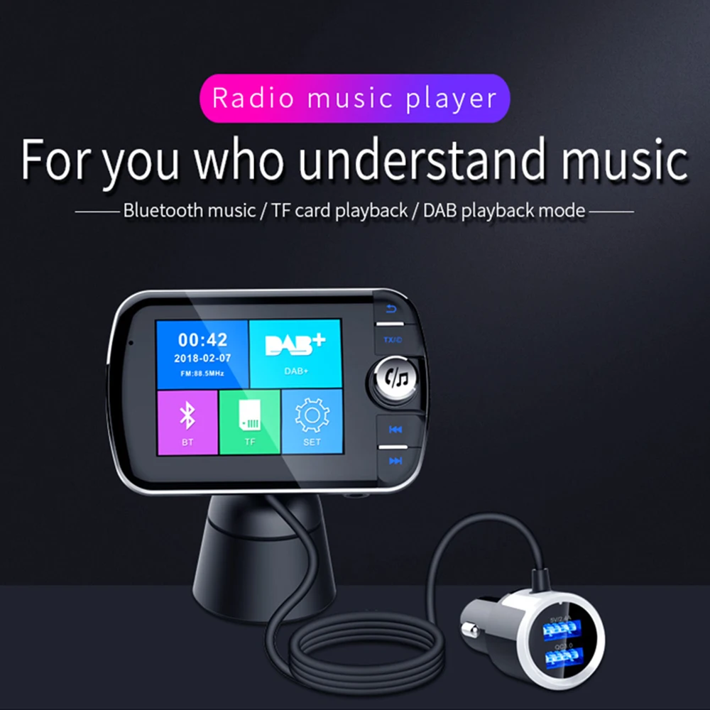 Приемник dab Bluetooth fm-передатчик Автомобильный MP3-плеер QC3.0 двойной USB зарядное устройство Поддержка громкой связи TF AUX воспроизведения музыки с антенной