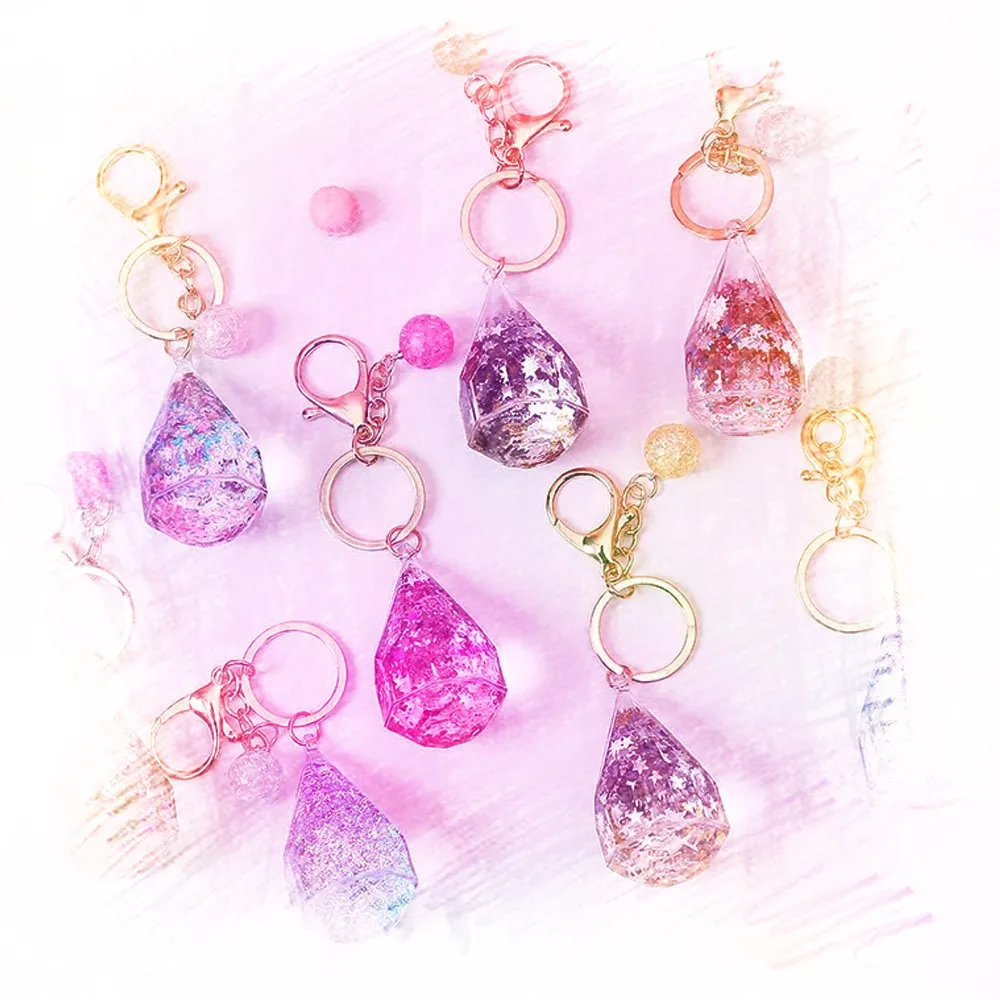 

New style water drops into oil girl's heart key chain Unisex bag charm wallet chain keychain custom keychain Wholesale