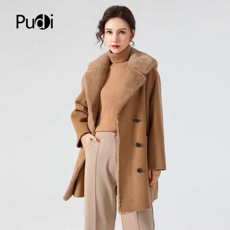 

Женское пальто из натурального меха Pudi, зимнее пальто с норковым воротником, 2021 г., верхний размер, норковая парка, Z20165