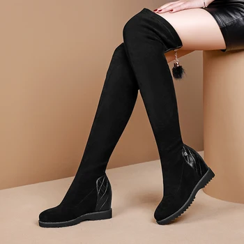 

Female height increasing Over The Knee High Boots Party Shoes Woman Black Sexy Stretch Boots patchwork Women Boots size 41 42