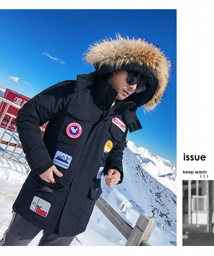 Ozhouzhan High Quality Drilling-Free Velvet New Style Popular Brand down Jacket Men Genuine Fur Collar Warm Youth down Jacket Me