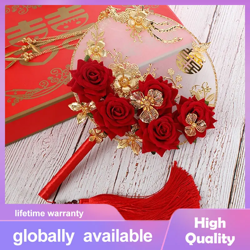 32x22cm Handheld Round Fan Materials Kit Handmade Ancient Chinese Wedding Bride Photography Ornaments Flowers | Дом и сад
