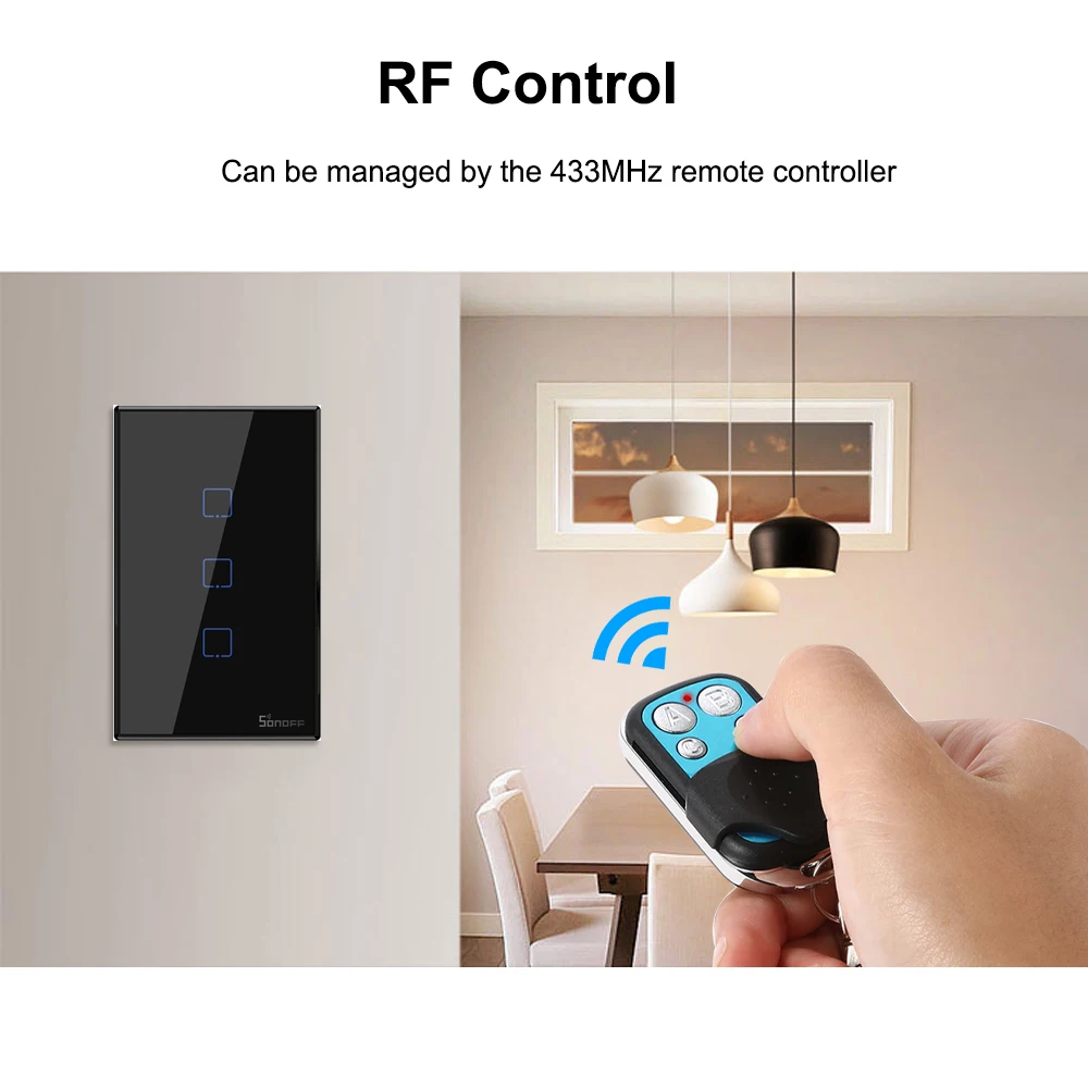 Интеллектуальный выключатель света SONOFF T3US/UK Smart Wi-Fi настенный светильник переключатель черный 120 Тип на границах 1/2/3 433 RF/приложение/сенсорный экран Управление работает с Google Home