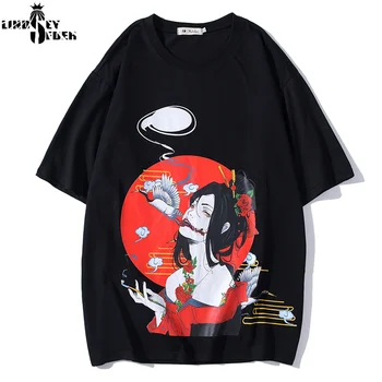 

Harajuku Japanese Geisha Girl Culture Print Short Sleeve Streetwear T Shirts Tops Hip Hop Casual Tshirts Men Summer Hipster Tee