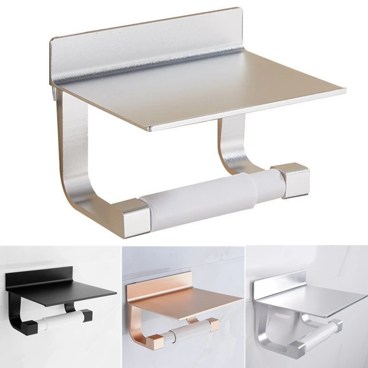 

Toilet Paper Holders Space Aluminum Multi-function Storage Holder Bathroom Towel Shelf Holder Free punching