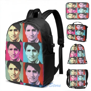 

Funny Graphic print Justin Trudeau Pop Art USB Charge Backpack men School bags Women bag Travel laptop bag