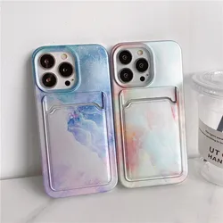 13 Case Luxury Rainbow Marble Wallet Card Holder Cover for iPhone 12 11 7 8 Plus XR XS X Matte 13 Pro Max Silicone Cases SE 2020