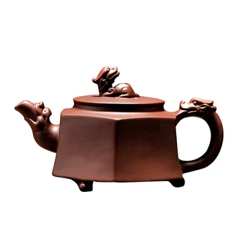

Hexagon Chinese unicorn purple clay Teapot,Raditional Puer tea pot 320ml Handmade clay tea set kettle kung fu teapot