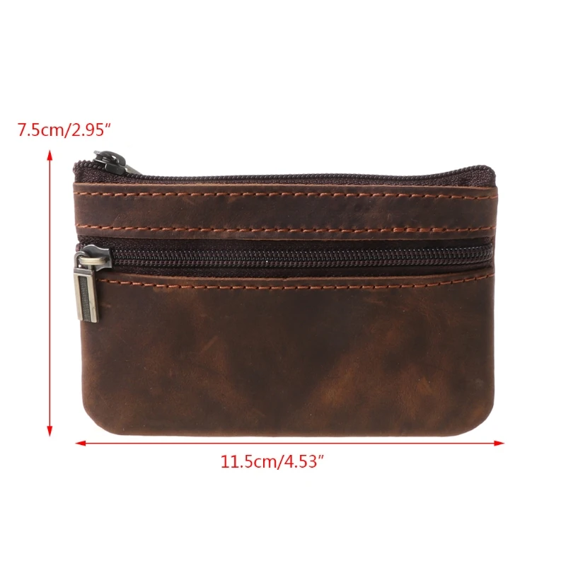 Cowhide Coin Purse Fashion Slim Women Men Zipper Around Wallet Card Key Holder Mini Bag
