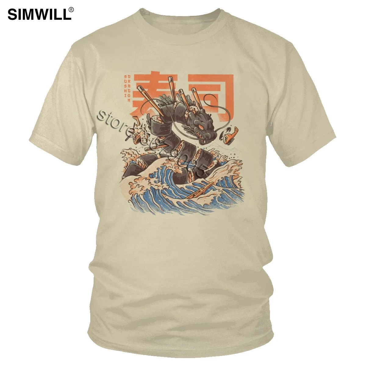 

Men Great Sushi Dragon T Shirt Classic Monsters Japanese Food Kaiju Tee Short Sleeve Cotton Leisure Tshirt harajuku Hip Hop Tops