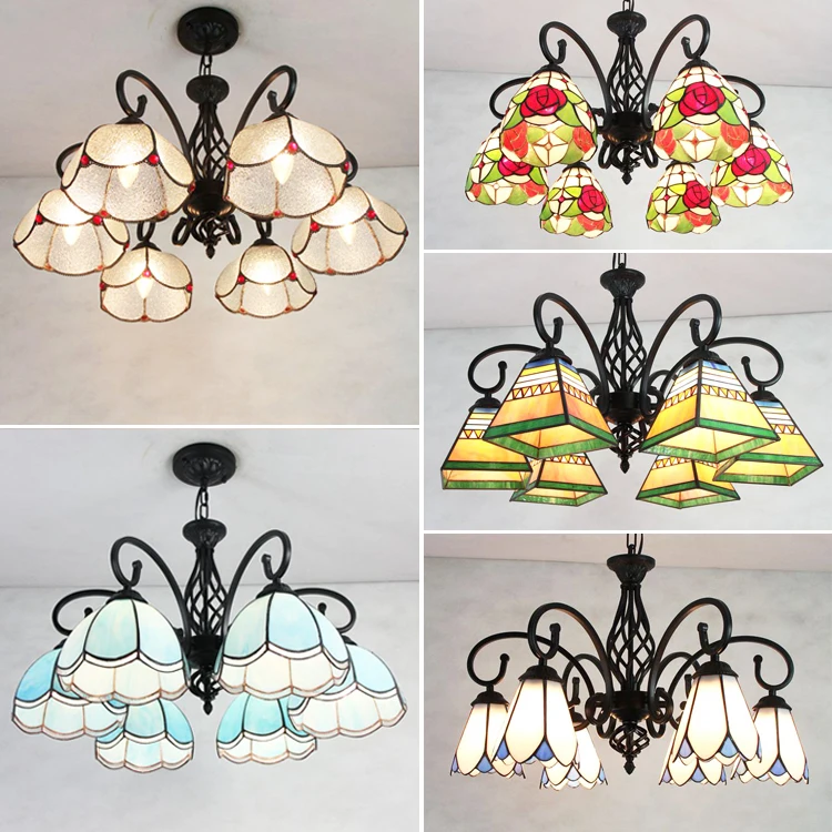 

Modern Tiffany Baroque Stained Glass Suspended Luminaire E27 Led Iron Chain Pendant Light Lamp For Home Parlor Dining Room