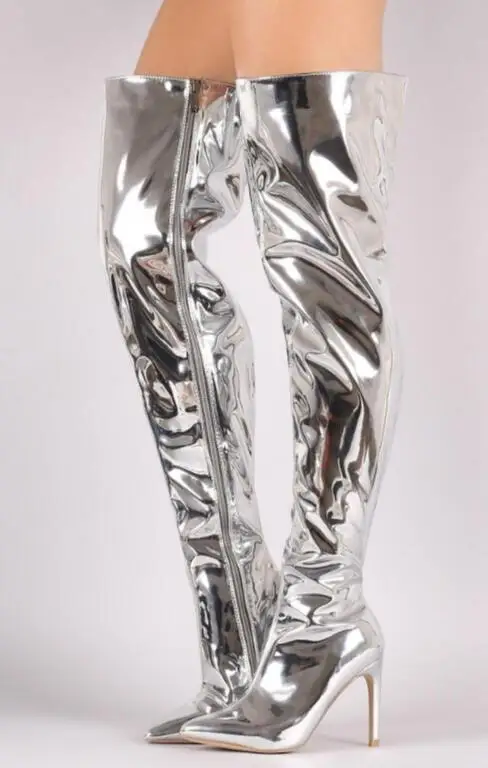 silver thigh boots