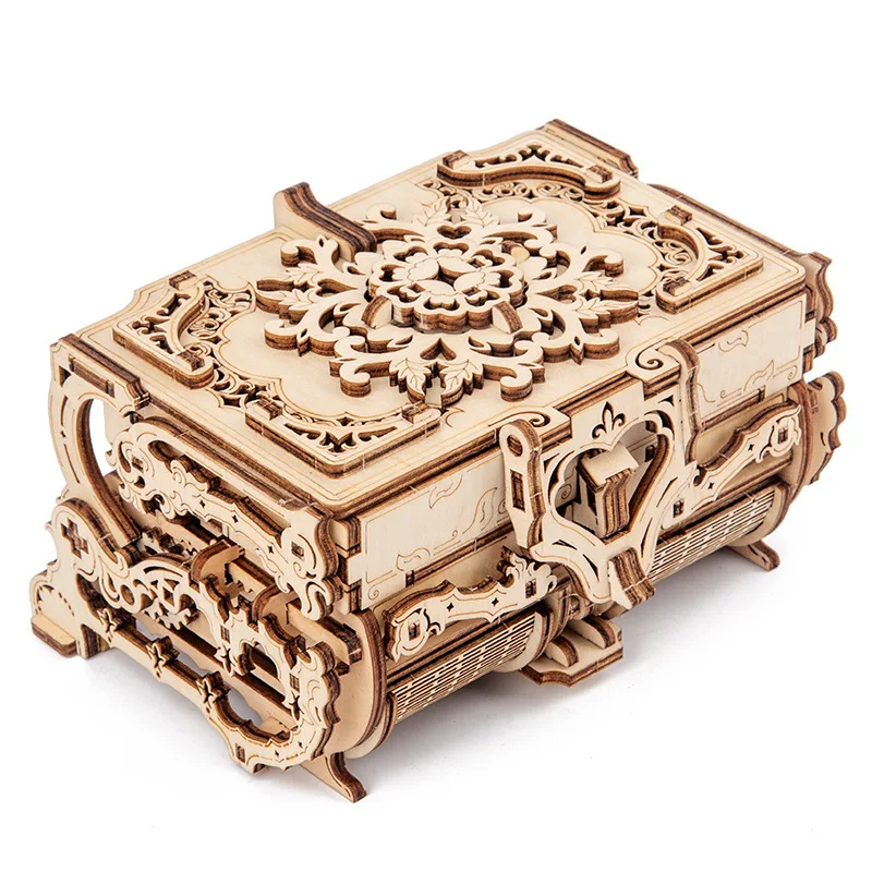 DIY Puzzle Assembled Jewelry-Box-Model Mechanical-Transmission Laser-Cutting Wooden Creative