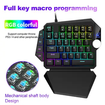 

Single One Handed Gaming Keyboard RGB Backlit Switch 35 Macro Keys Wired Mechanical Keyboard with Wrist Rest Support for Desktop