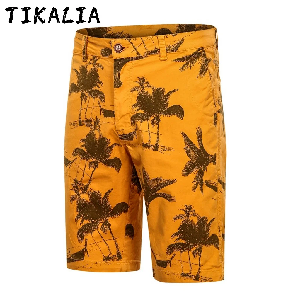 De los hombres pantalones cortos de algodón del árbol de coco gráfico pantalones cortos de playa de los hombres pantalones cortos informales de verano Bermudas Hombre ropa de moda ropa de playa 2021