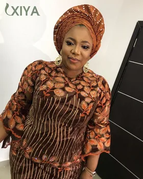 

Orange African French Tulle Mesh Lace Fabric with Sequins/Stones High Quality Nigerian Net Lace Fabric for Party Dress APW3175B