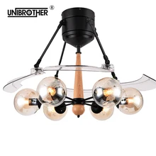 Современные 48 дюймов Невидимый потолочный вентилятор с светильник Стекло лампы дистанционного управления вентилятора лампы E27 дома, столовой, регулируемый