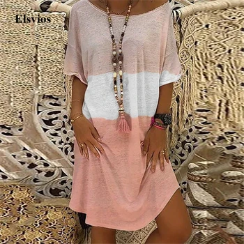 

2020 Summer Casual Women Loose Print A-Line Dress Sexy Off Shoulder Party Dress Elegant Ladies Plus Size Knitted Dress Vestidos