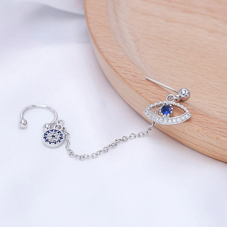 New Trend Cubic Zirconia Blue Eye And Star Asymmetric Earrings Luxury Brand Design Long Earrings For Women Fashion Jewelry