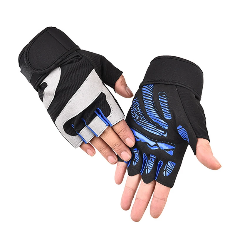 blue fitness gloves Перчатки для занятий тяжелой атлетикой, спортивные перчатки для мужчин и женщин, противоскользящие перчатки для тренажерного зала с ремешком на запястье для упражнений, кроссфита, фитнеса, Luvas - Цвет: blue fitness gloves