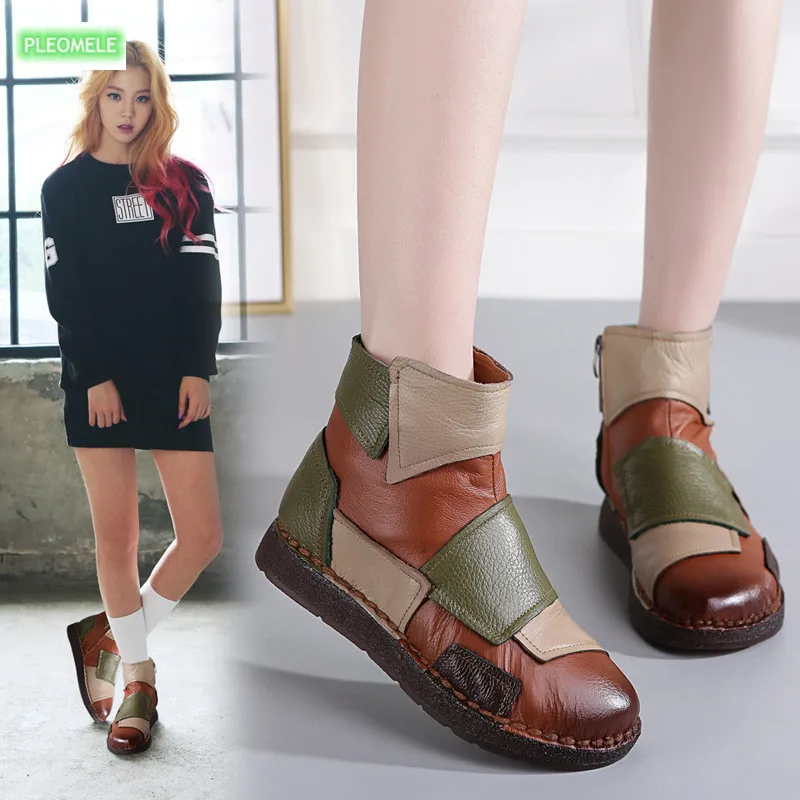 

Real leather New autumn and winter retro soft bottom comfortable women's boots handmade shoes stitching fashion