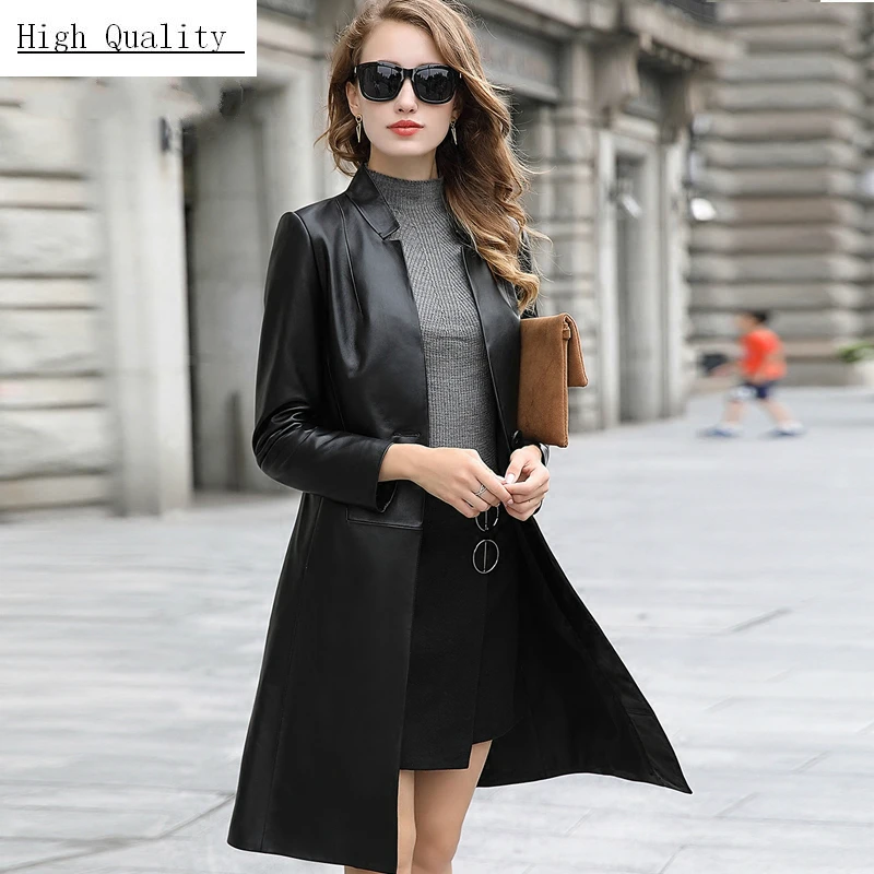 

Spring Real Sheepskin Coat Female Genuine Leather Jacket Women Montone Jacket Long Trench Coat Autumn Clothes LWL1485