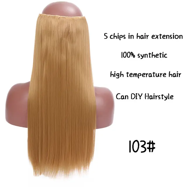SHANGKE Synthetic 24-Inch Straight Clip in Hair Extensions Heat Resistant Wavy Hairpiece High Temperature Fiber False Hair 900-103