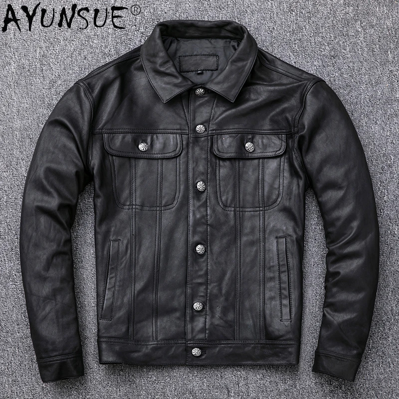 

AYUNSUE Men's Clothing 2020 Autumn Genuine Leather Jacket Men Goatskin Denim Style Clothes Male Motorcycle Jackets Ropa LXR535