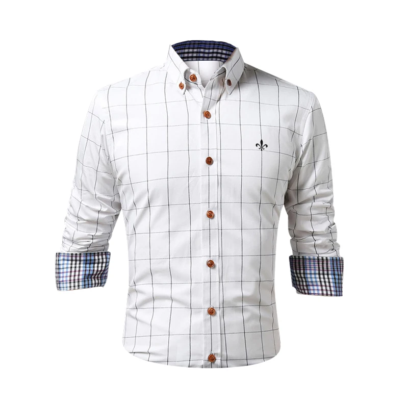 Fashion Blouse Shirt Plaid Social Masculina Dudalina Long Sleeve Slim Fit Shirt Men Floral Clothes Pullover White Male Cold