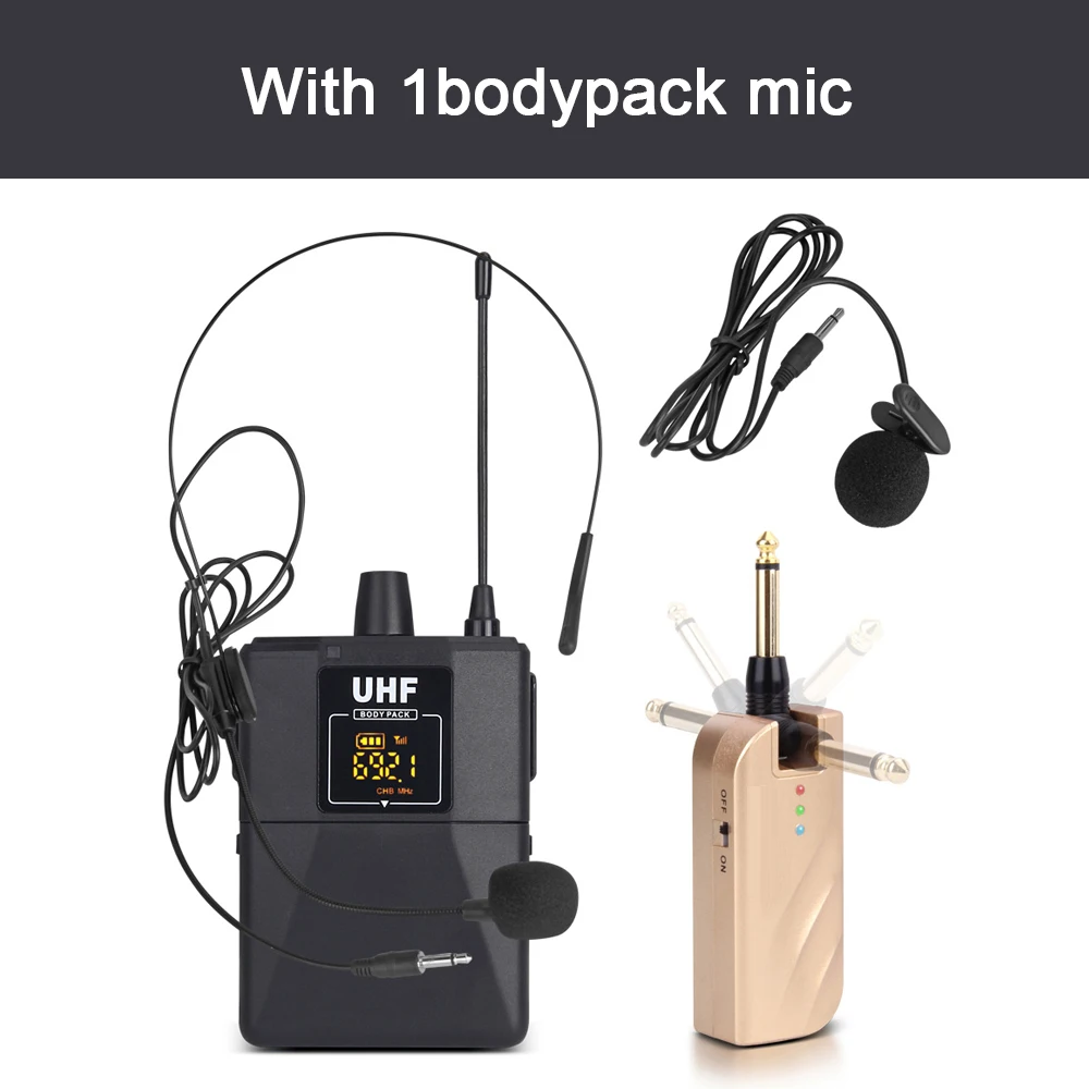 1 bodypack Debra mini 2 канальный переносной беспроводной микрофон с ручной или петличный и гарнитуры микрофон UHF частоты регулируемый микрофон для караоке - Цвет: 1 bodypack