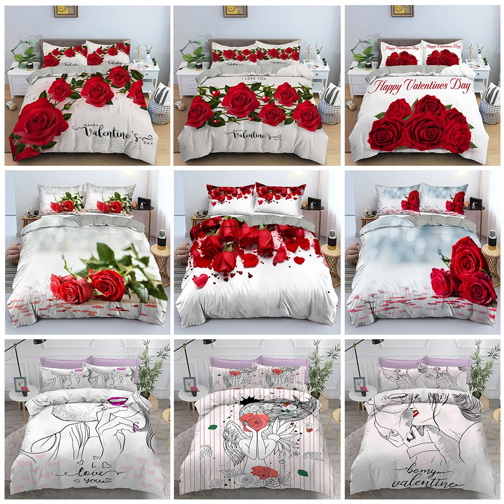 Duvet Cover Set Couple Style Bedding Romantic Valentine's Day Gift