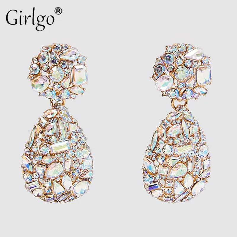 

Girlgo Bohemian 2020 New Luxury Teardrop Earrings for Women Fashion AB Color Crystal Drop Dangle Earrings Wedding Party Gifts